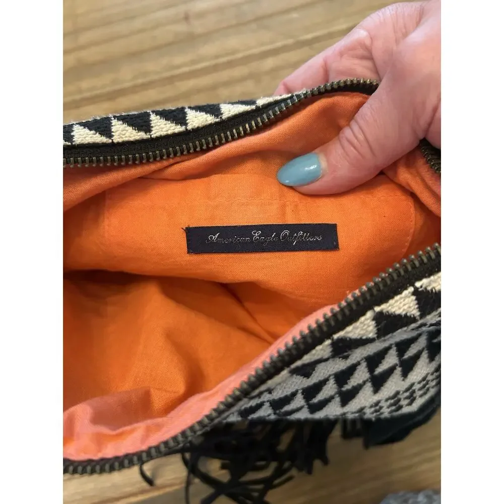 American Eagle Outfitters Southwestern Print Black Suede Wristlet Festival Purse